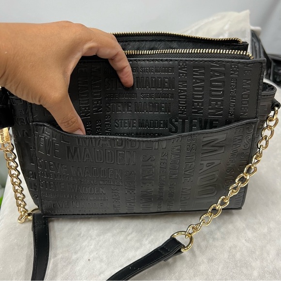 Steve Madden Black Floral Logo Printed Chain Strap Crossbody Roses Shoulder Bag - Picture 2 of 15